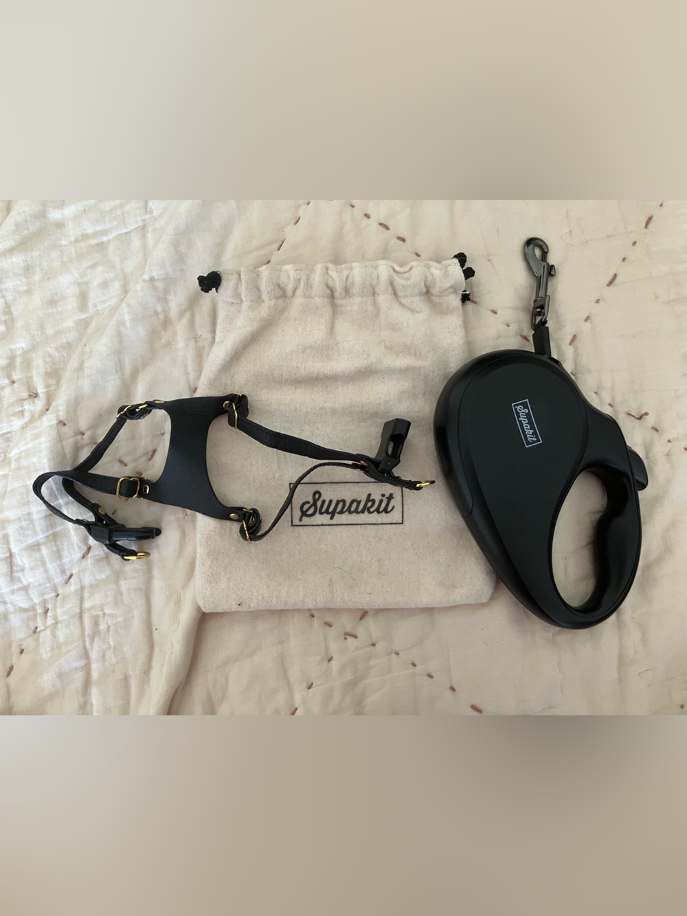 Black Retractable Leash with Matching Black Harness